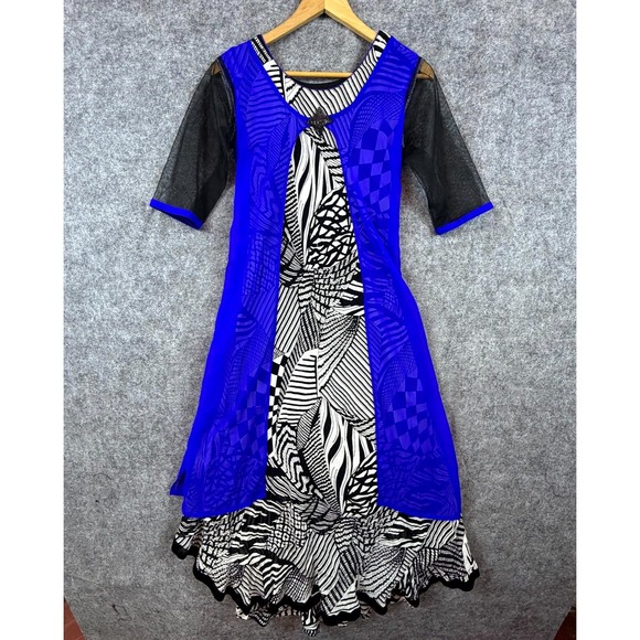 Dresses & Skirts - Art To Wear Abstract Dress Women XL (fits Small) Blue Black Layered Eclectic
